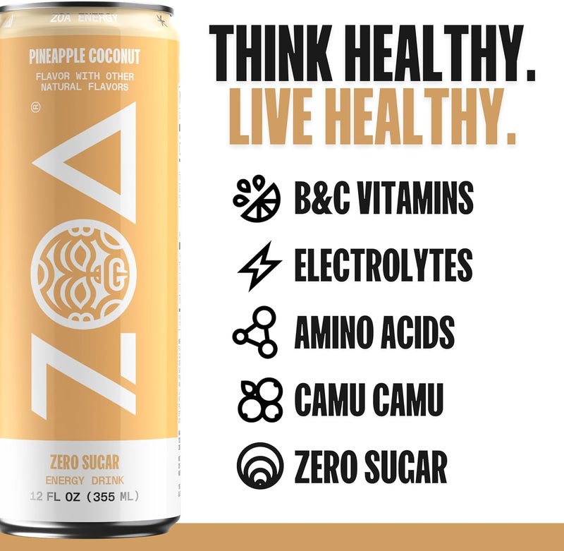 ZOA Zero Sugar Energy Drink - Pineapple Coconut (12-Pack) - Image 3